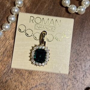 Vintage Roman Brand Green and Gold Emerald Cut Pendant